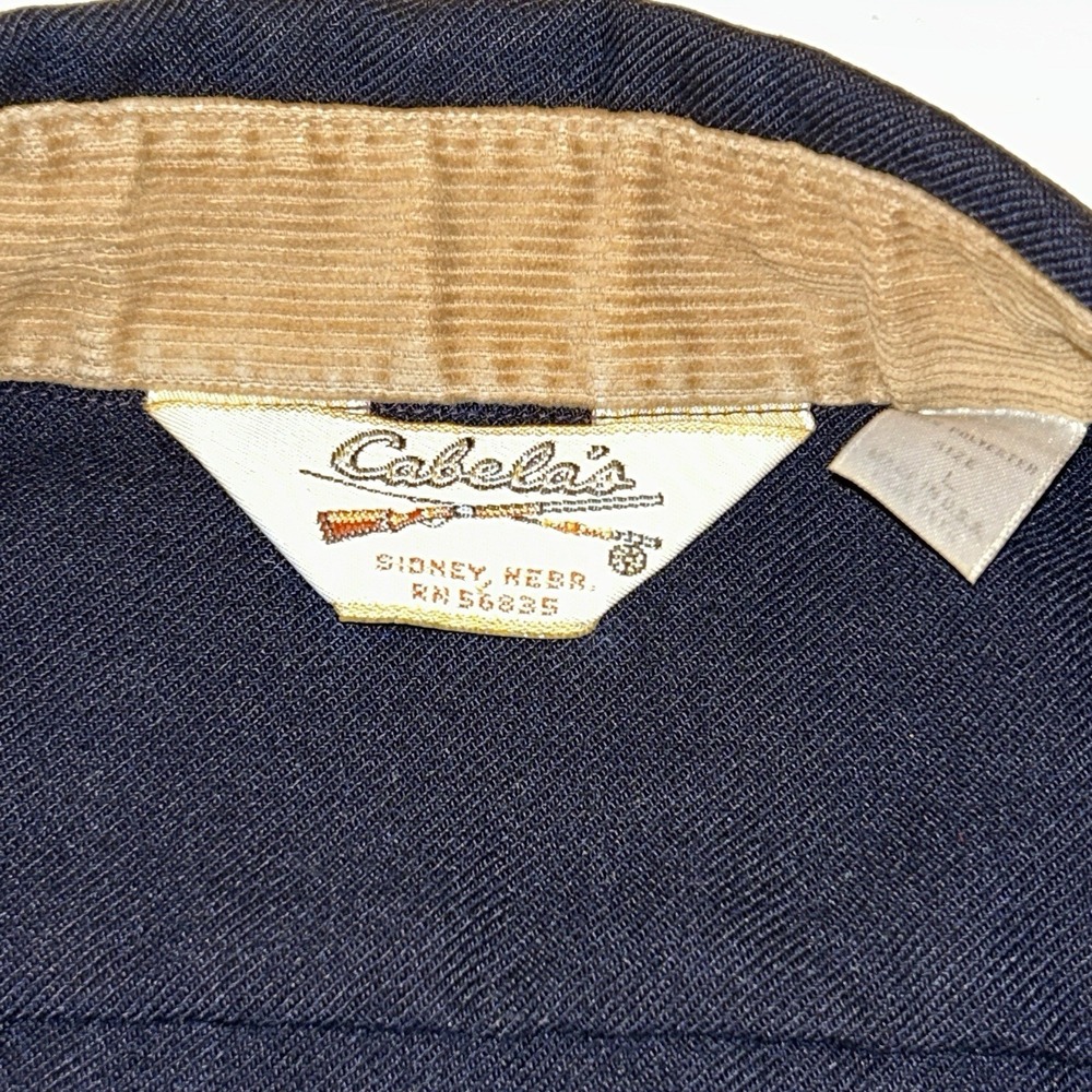 Vintage Cabelas Men's Large Navy Blue Button Down Work Shirt Corduroy Collar - Picture 3 of 6